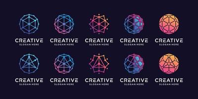 Set bundle connection logo design technology with hexagon, triangle and linear dot style Premium Vector