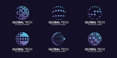 conjunto de diseño de logotipo global para tecnología de datos con vector premium de concepto moderno