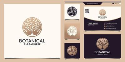 Botanical logo with negative space circle concept and business card design Premium Vector