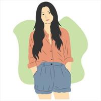 ilustración vectorial del personaje de dibujos animados femenino en ropa casual vector