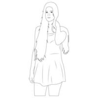 personaje de dibujos animados para colorear libro. mujer joven con un vestido vector