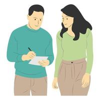 Flat cartoon illustration of man and woman having a discussion vector