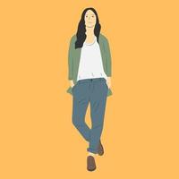 Woman cartoon character illustration standing and stylish vector