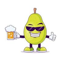 Cute pear with beer cartoon vector illustration design