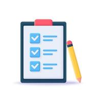 3d checklist realistic icon vector concept