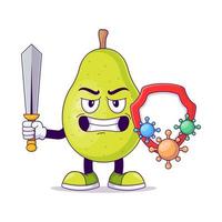 Cute pear fight with virus cartoon vector illustration