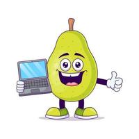 Cute pear with laptop cartoon vector illustration