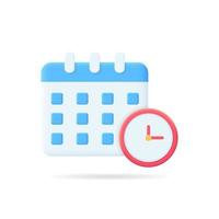 3d calendario reloj realista icono vector concepto