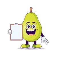 Cute pear holding blank clipboard cartoon vector