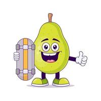 Cute pear playing skateboard cartoon vector design