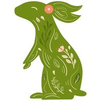 conejito - símbolo de Pascua con motivos florales. vector