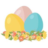 Three Easter Egg on grass with Flower vector