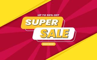 Super sale up to 50 percent off all item store banner promotion template with blue background.  Vector illustration.