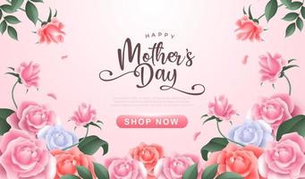 Happy Mothers day with beautiful flowers on soft pink background. Vintage greeting or invitation card vector illustration design for mom day, valentine and wedding