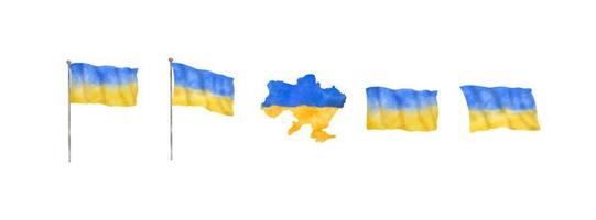 Ukraine flag and country map in watercolor style. Decorative elements for Ukraine peace concept. Vector illustration