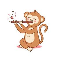 Cute monkey sitting and playing on flute vector