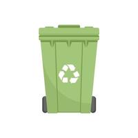Vector green recycling bin with recycle logo isolated on white background.