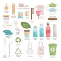 gran conjunto de reciclaje de residuos cero y productos reutilizables vector