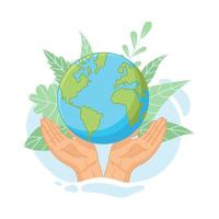 salve el planeta. manos sosteniendo globo, tierra. concepto del día de la tierra. ilustración vectorial de iconos sobre la protección del medio ambiente y la conservación de la naturaleza. vector