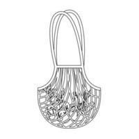 Mesh or net bag with fruits and vegetables black outline illustration. vector