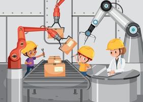 Production process concept with assembly line automation vector