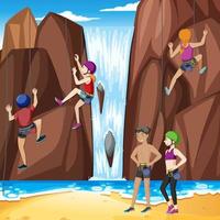 Rock climbing on cliff at the beach vector