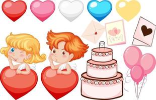 tema de San Valentín con cupidos y pastel vector