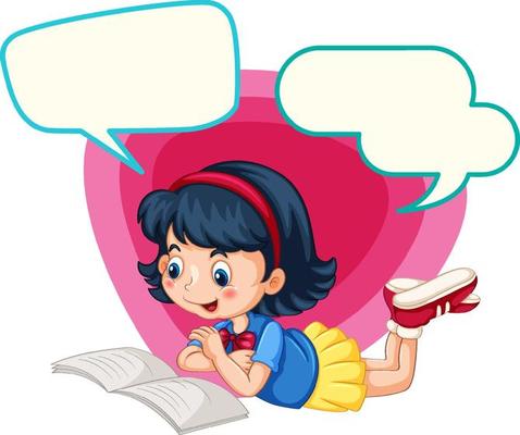 Speech bubble template with girl reading