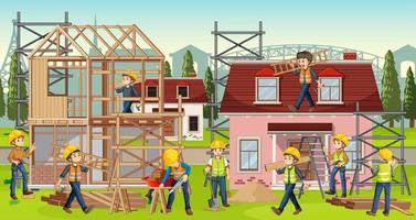 Construction site with workers vector