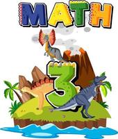 Three dinosaurs with number three cartoon vector