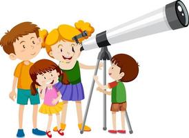 Many children looking through telescope vector