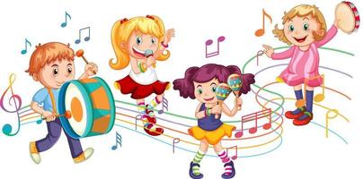 Children playing different instrument in band vector