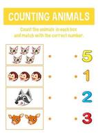 Worksheet design for counting animals vector