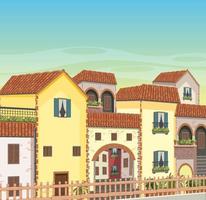 casa de estilo de ciudad de italia y paisaje de construcción vector