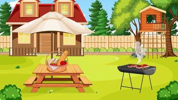 Scene of backyard with a fence vector