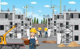 Building construction site and workers vector