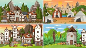 Set of different scene medieval vector