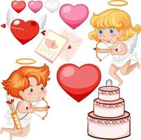 tema de san valentín con cupidos y gran pastel vector