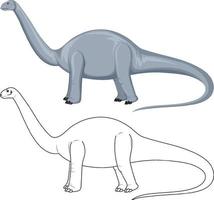 Apatosaurus dinosaur with its doodle outline on white background vector