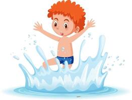 A water splash with fun boy on white background vector