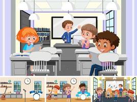 Set of student in the classroom scene vector