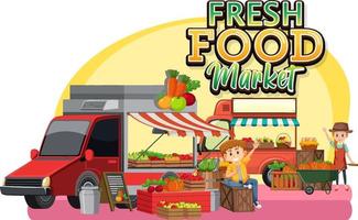 Flea market concept with fresh food shop vector