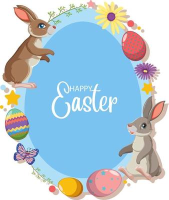 Happy Easter design with bunnies and eggs