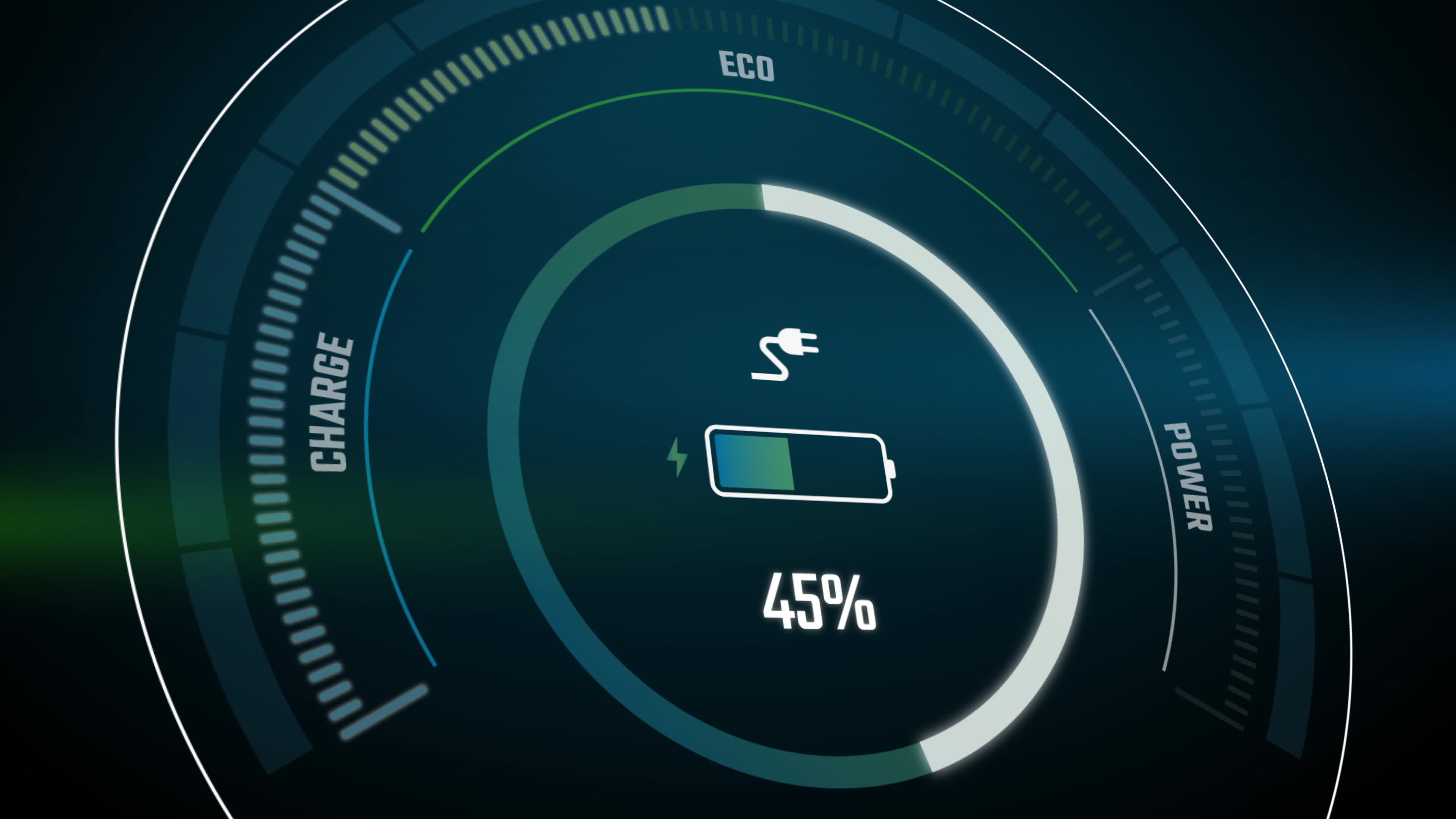 Battery charging digital display animation showing process of electric