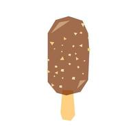 Chocolate covered ice cream with nuts and crumbs, design in overprint layered technique. Low poly illustration, cocoa glaze over frozen dessert. vector