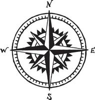 Vintage hand drawn windrose vector in black and white. Compass symbol tattoo drawing
