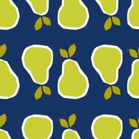Seamless pattern with green pears on a blue background. Modern style. Vector background