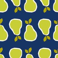 Seamless pattern with green pears on a blue background. Modern style. Vector background