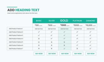 Clean Price Table Template for Website and Applications. vector