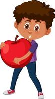 A boy holding fruit on white background vector